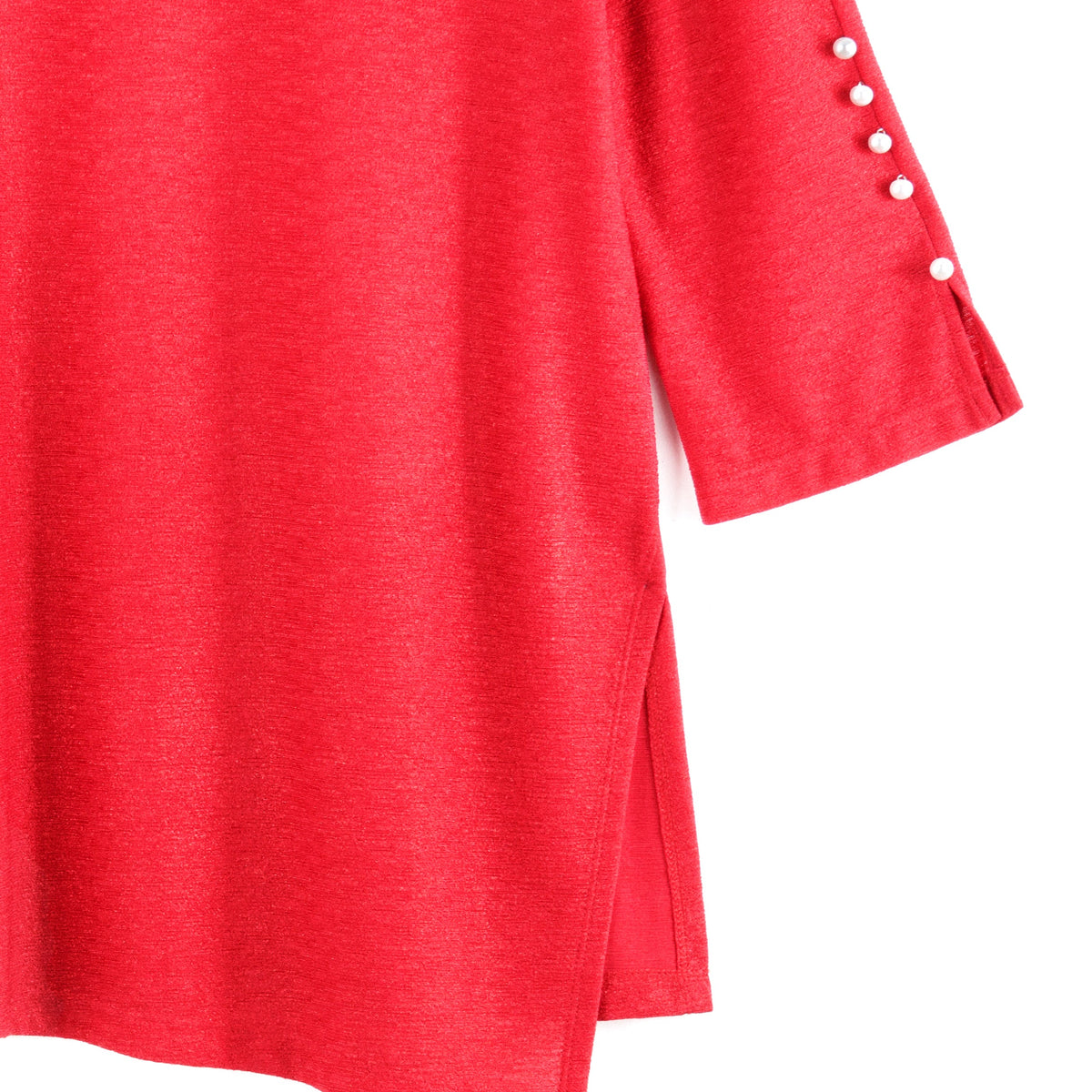 Glimmer Speck - Pearl Cuff Asymmetrical Reverse Hi-Low Tunic - Red - Final Sale! | Clara Sunwoo