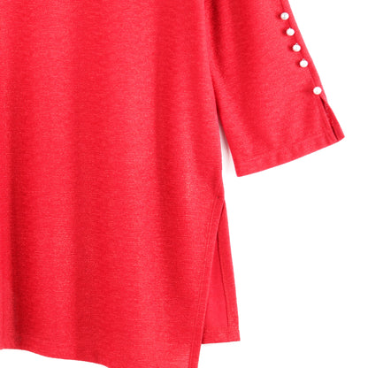 Glimmer Speck - Pearl Cuff Asymmetrical Reverse Hi-Low Tunic - Red - Final Sale! | Clara Sunwoo