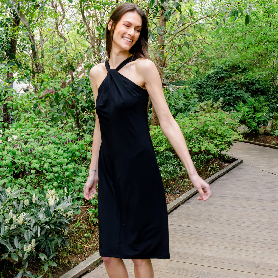 Grecian Halter Midi Sheath Dress - Black - Final Sale! | Clara Sunwoo