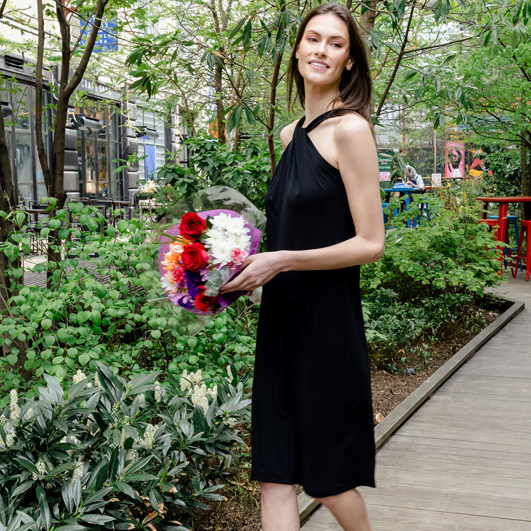 Grecian Halter Midi Sheath Dress - Black - Final Sale! | Clara Sunwoo