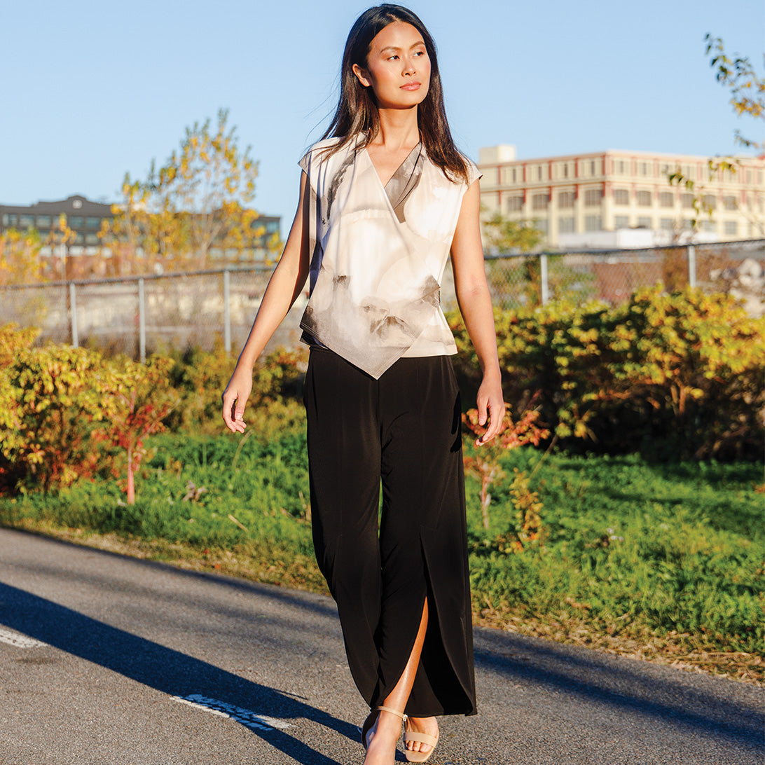 Crossover Faux Wrap Top - Watercolor - Final Sale | Clara Sunwoo