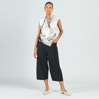 Crossover Faux Wrap Top - Watercolor - Final Sale | Clara Sunwoo