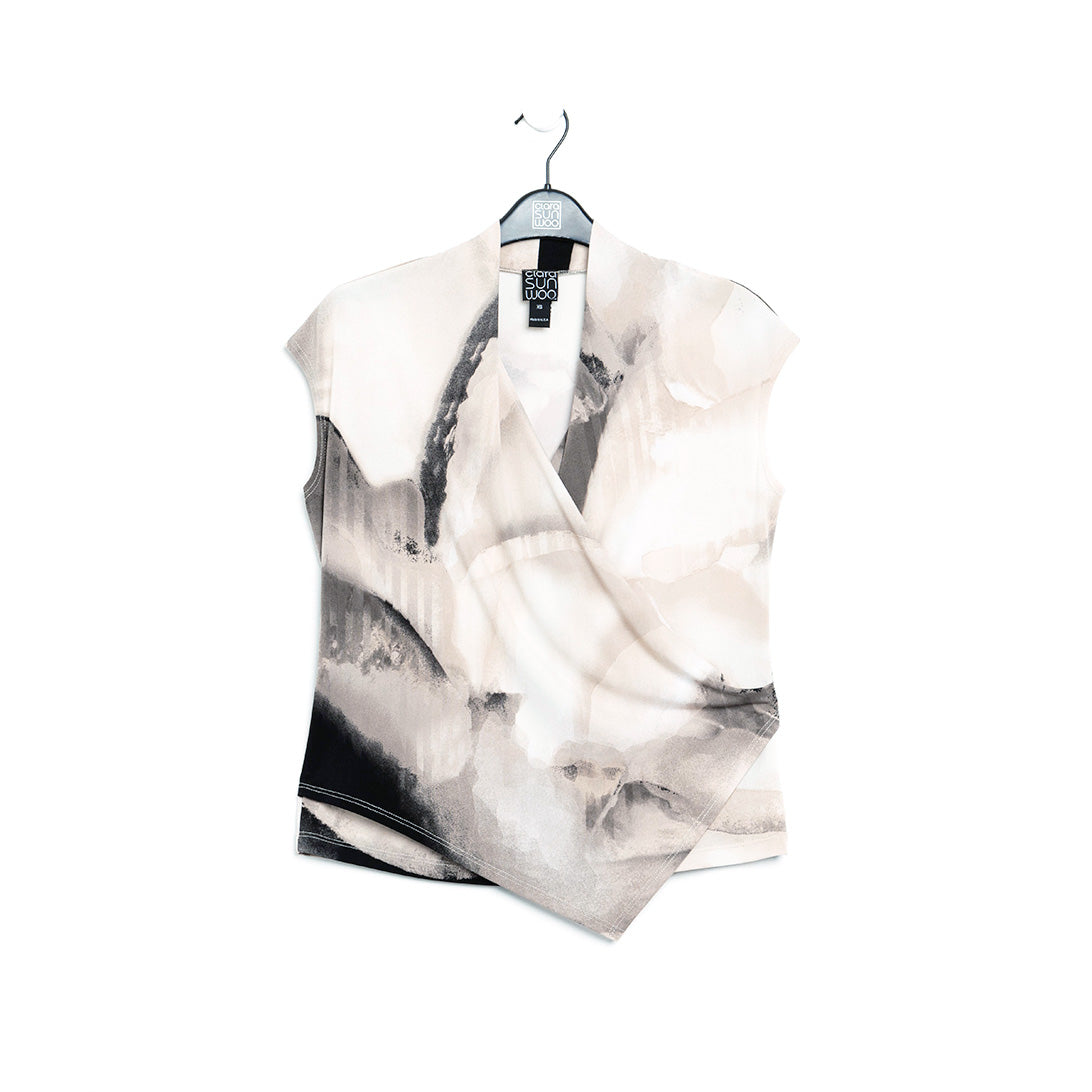 Crossover Faux Wrap Top - Watercolor - Final Sale | Clara Sunwoo