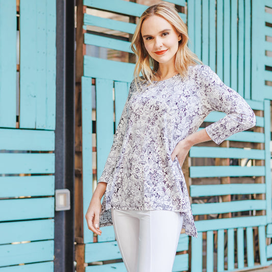 Textured Parachute Hem Tunic - Floral Rain-Grey - Final Sale! | Clara Sunwoo