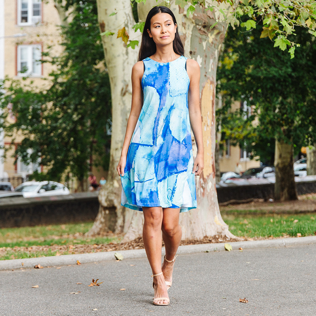 Jewel Neck Swing Dress - Water Splash - Final Sale! | Clara Sunwoo