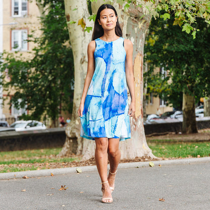 Jewel Neck Swing Dress - Water Splash - Final Sale! | Clara Sunwoo