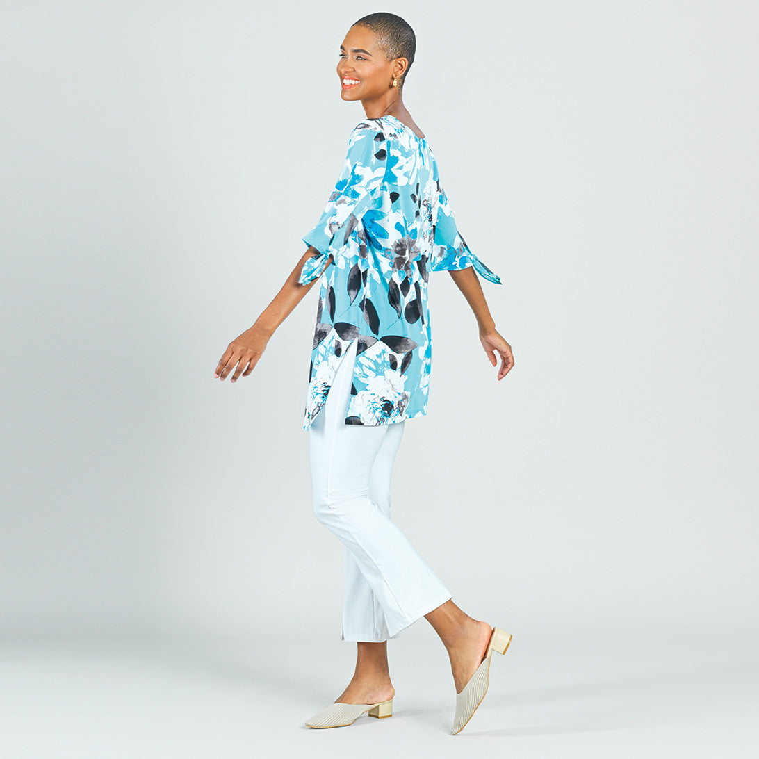 Tie Cuff Asymmetrical Vent Tunic - Floral Petal - Final Sale | Clara Sunwoo