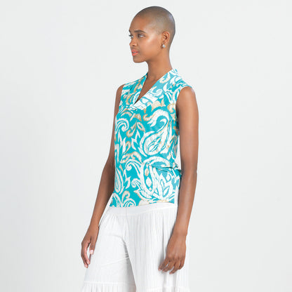 Butter Knit - Sleeveless Draped Cowl Neck Top - Paisley Lotus - Final Sale! | Clara Sunwoo