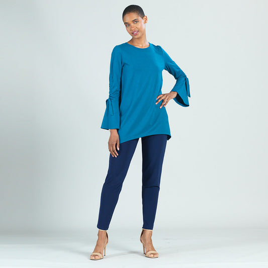 Peach Knit - Pull Tie Bell Sleeve Tunic - Teal - Final Sale! | Clara Sunwoo