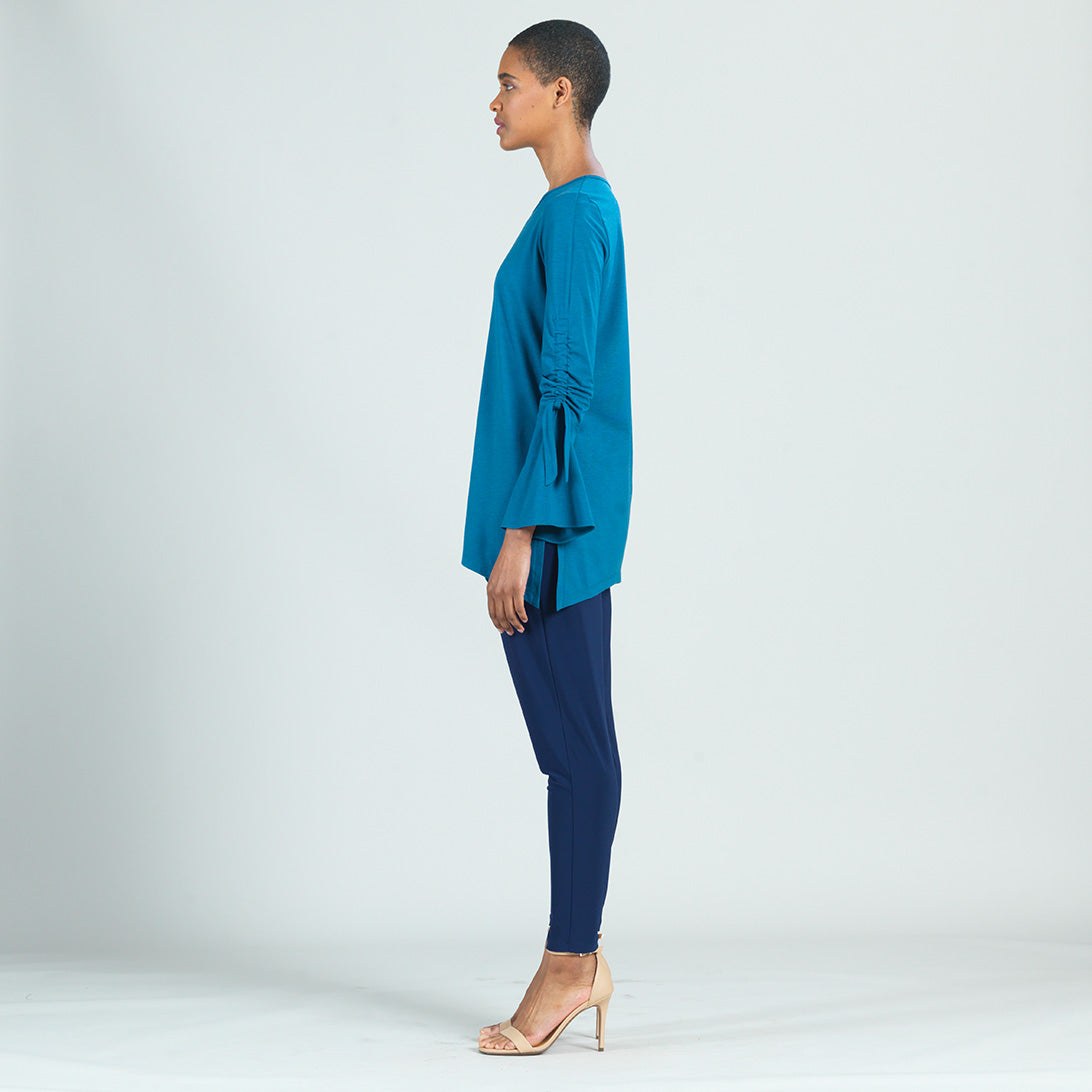 Peach Knit - Pull Tie Bell Sleeve Tunic - Teal - Final Sale! | Clara Sunwoo