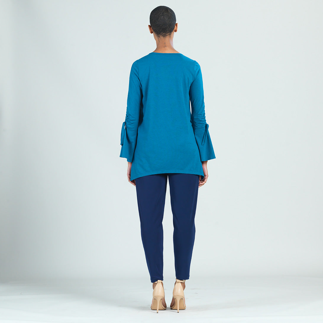 Peach Knit - Pull Tie Bell Sleeve Tunic - Teal - Final Sale! | Clara Sunwoo
