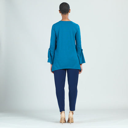 Peach Knit - Pull Tie Bell Sleeve Tunic - Teal - Final Sale! | Clara Sunwoo