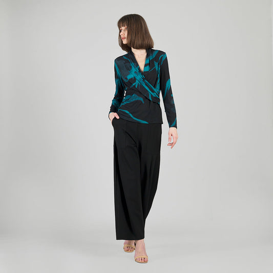 V-Neck Draped Pleat Top - Floral Eclipse - Final Sale | Clara Sunwoo