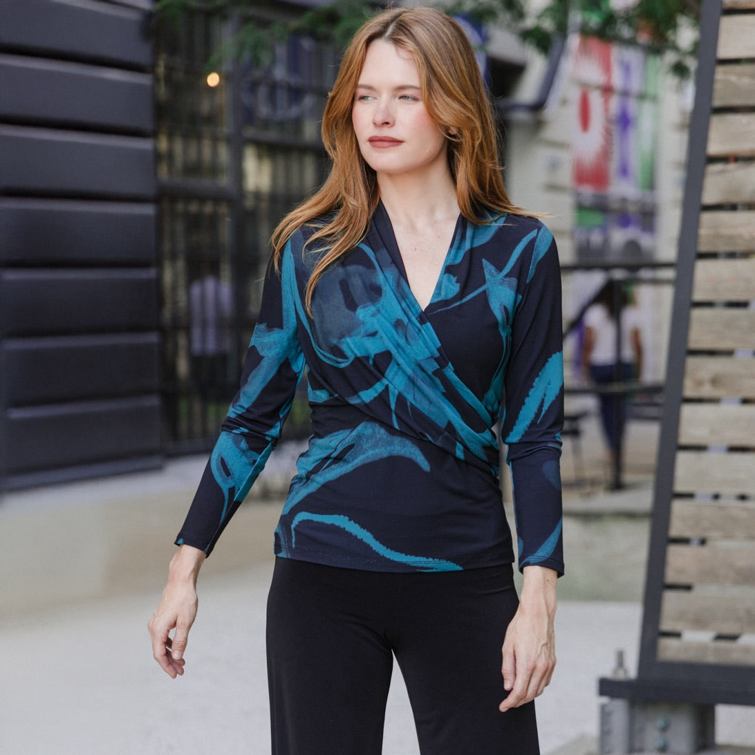 V-Neck Draped Pleat Top - Floral Eclipse - Final Sale | Clara Sunwoo