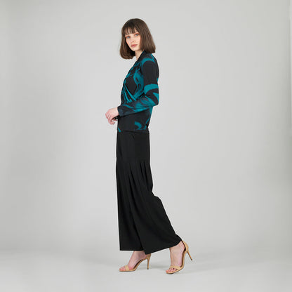 V-Neck Draped Pleat Top - Floral Eclipse - Final Sale | Clara Sunwoo