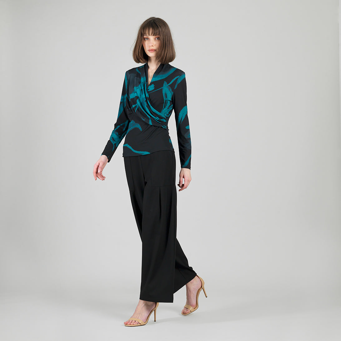 V-Neck Draped Pleat Top - Floral Eclipse - Final Sale | Clara Sunwoo