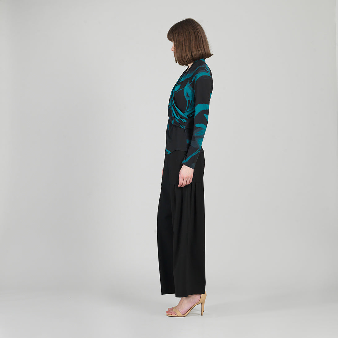 V-Neck Draped Pleat Top - Floral Eclipse - Final Sale | Clara Sunwoo