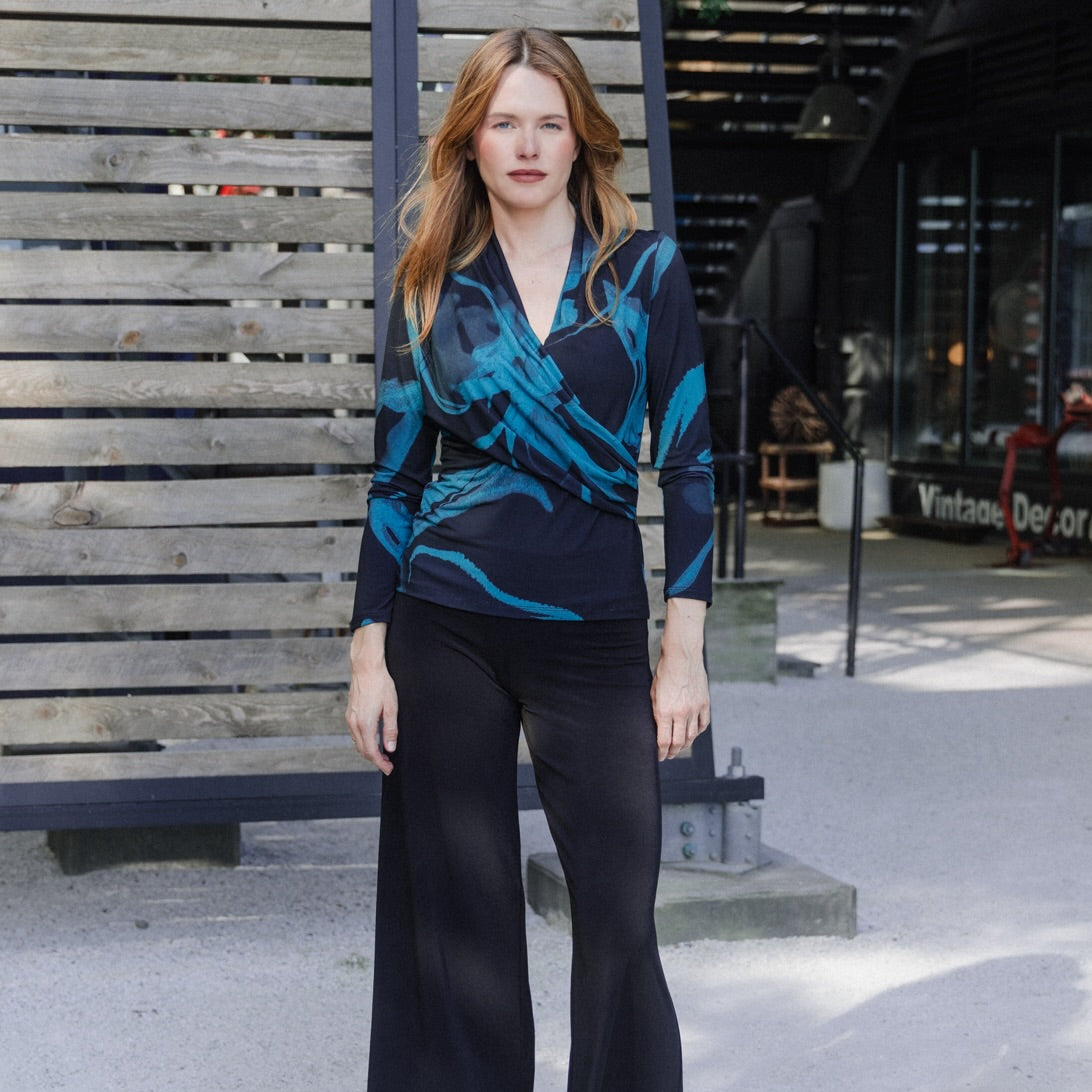 V-Neck Draped Pleat Top - Floral Eclipse - Final Sale | Clara Sunwoo