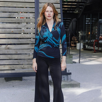 V-Neck Draped Pleat Top - Floral Eclipse - Final Sale | Clara Sunwoo