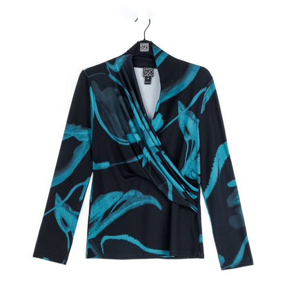 V-Neck Draped Pleat Top - Floral Eclipse - Final Sale | Clara Sunwoo