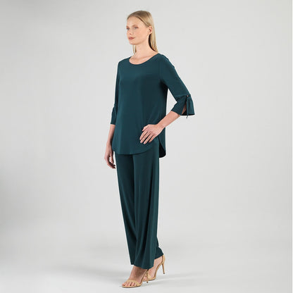 Tie Cuff Curved Hem Tunic - Hunter Green - Final Sale | Clara Sunwoo