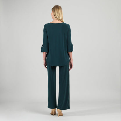 Tie Cuff Curved Hem Tunic - Hunter Green - Final Sale | Clara Sunwoo