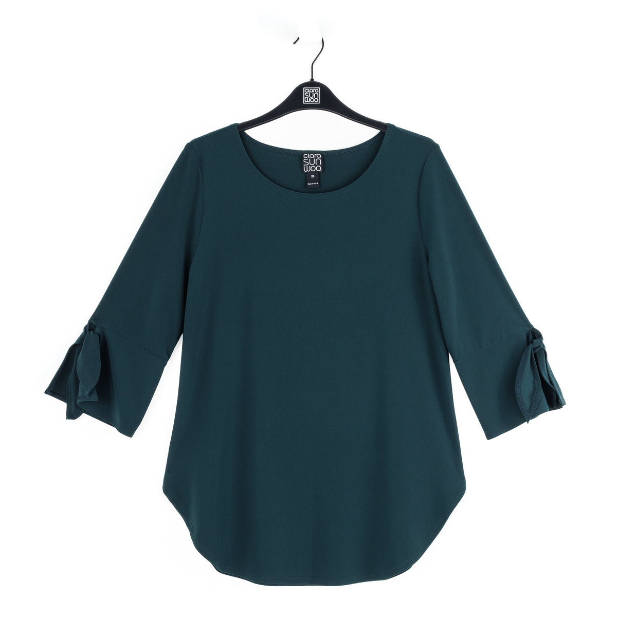 Tie Cuff Curved Hem Tunic - Hunter Green - Final Sale | Clara Sunwoo