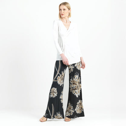 Crushed Silk Knit - Long Sleeve Side Gathered Drape Tunic - Ivory - Final Sale! | Clara Sunwoo