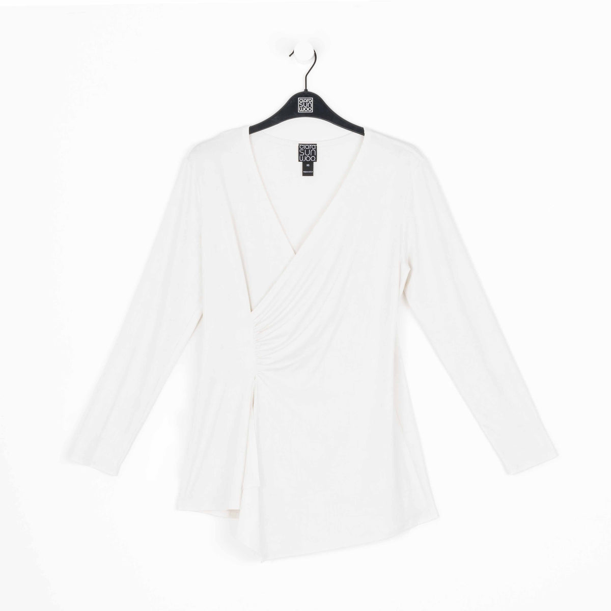 Crushed Silk Knit - Long Sleeve Side Gathered Drape Tunic - Ivory - Final Sale! | Clara Sunwoo