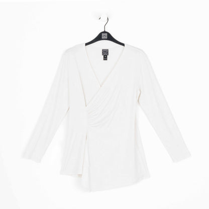 Crushed Silk Knit - Long Sleeve Side Gathered Drape Tunic - Ivory - Final Sale! | Clara Sunwoo