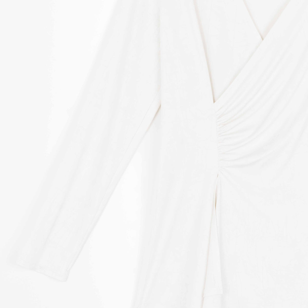 Crushed Silk Knit - Long Sleeve Side Gathered Drape Tunic - Ivory - Final Sale! | Clara Sunwoo