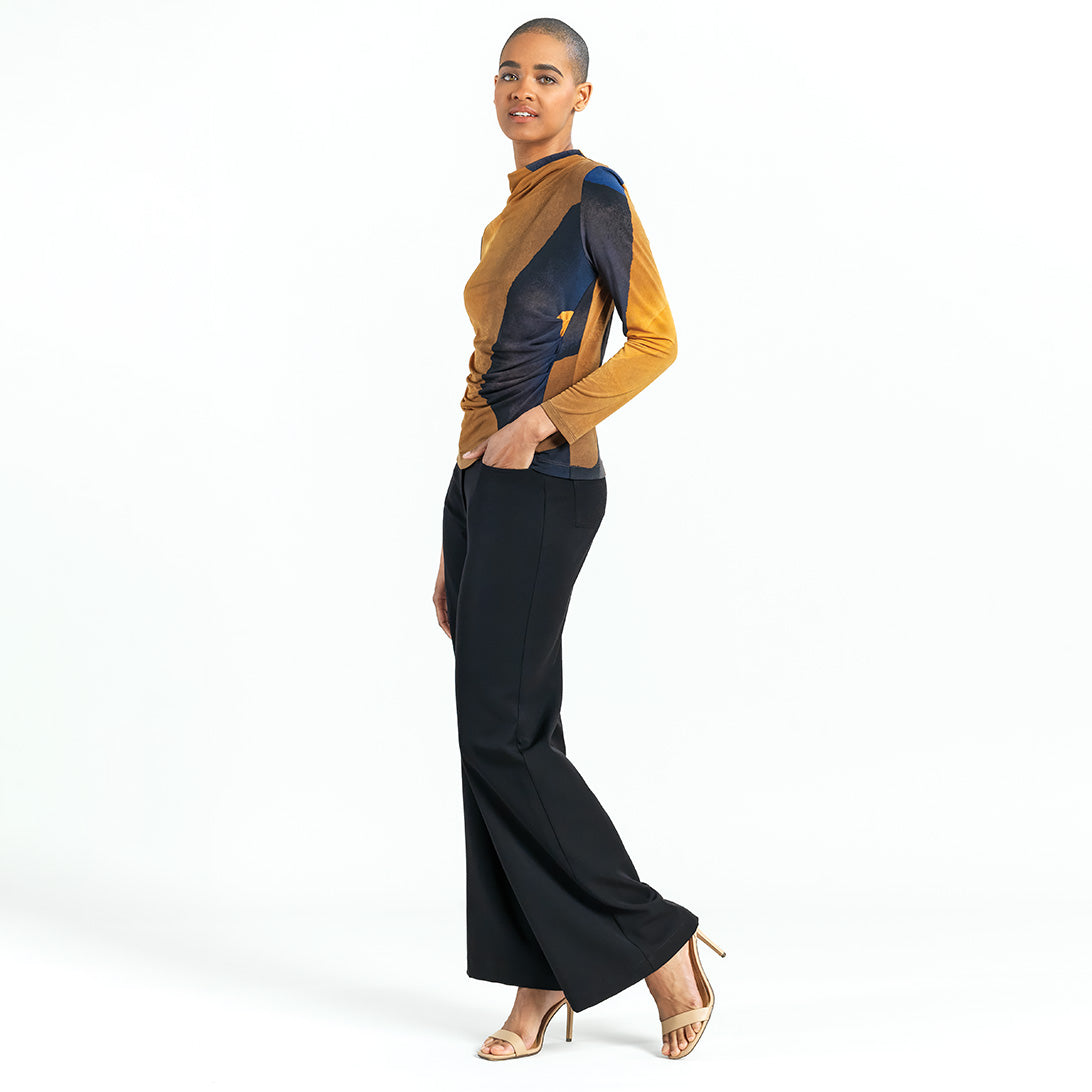 Draped Neck Side Ruched Top - Tan Watercolor - Final Sale! | Clara Sunwoo