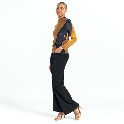 Draped Neck Side Ruched Top - Tan Watercolor - Final Sale! | Clara Sunwoo