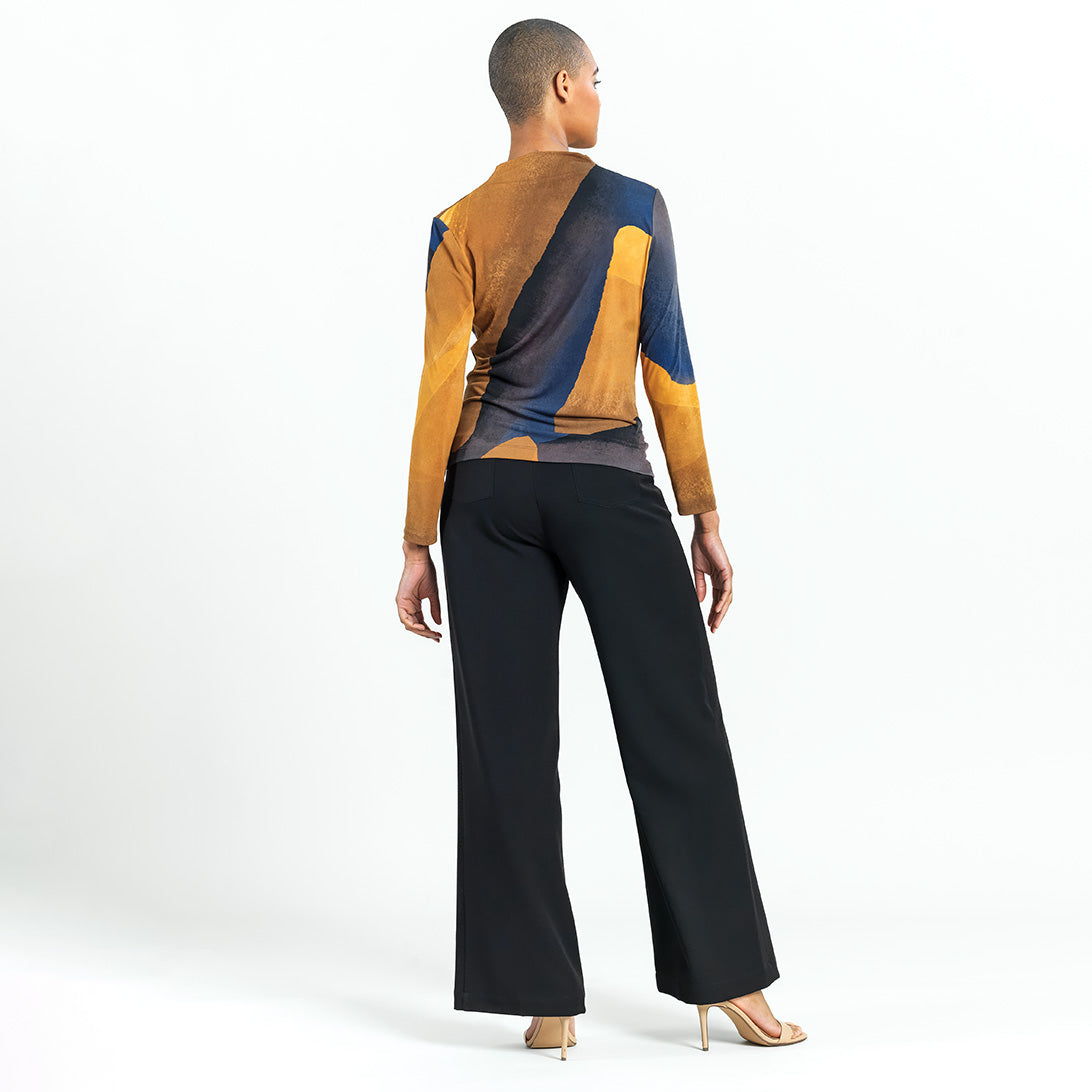 Draped Neck Side Ruched Top - Tan Watercolor - Final Sale! | Clara Sunwoo