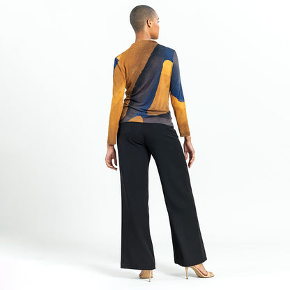 Draped Neck Side Ruched Top - Tan Watercolor - Final Sale! | Clara Sunwoo