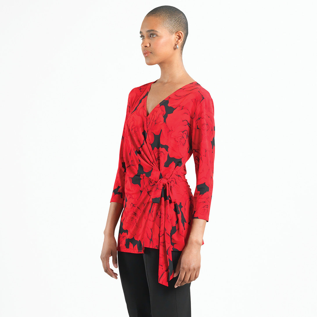 Surplice Faux Wrap Side Tie Tunic - Rose Floret - Final Sale! | Clara Sunwoo