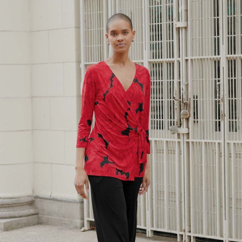 Surplice Faux Wrap Side Tie Tunic - Rose Floret - Final Sale! | Clara Sunwoo