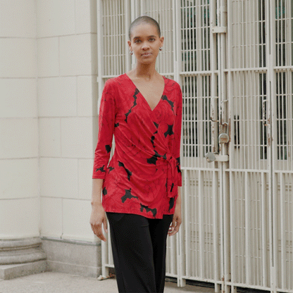 Surplice Faux Wrap Side Tie Tunic - Rose Floret - Final Sale! | Clara Sunwoo