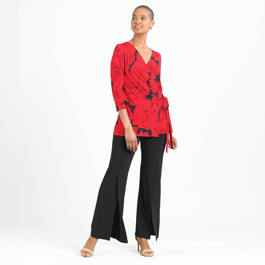 Surplice Faux Wrap Side Tie Tunic - Rose Floret - Final Sale! | Clara Sunwoo