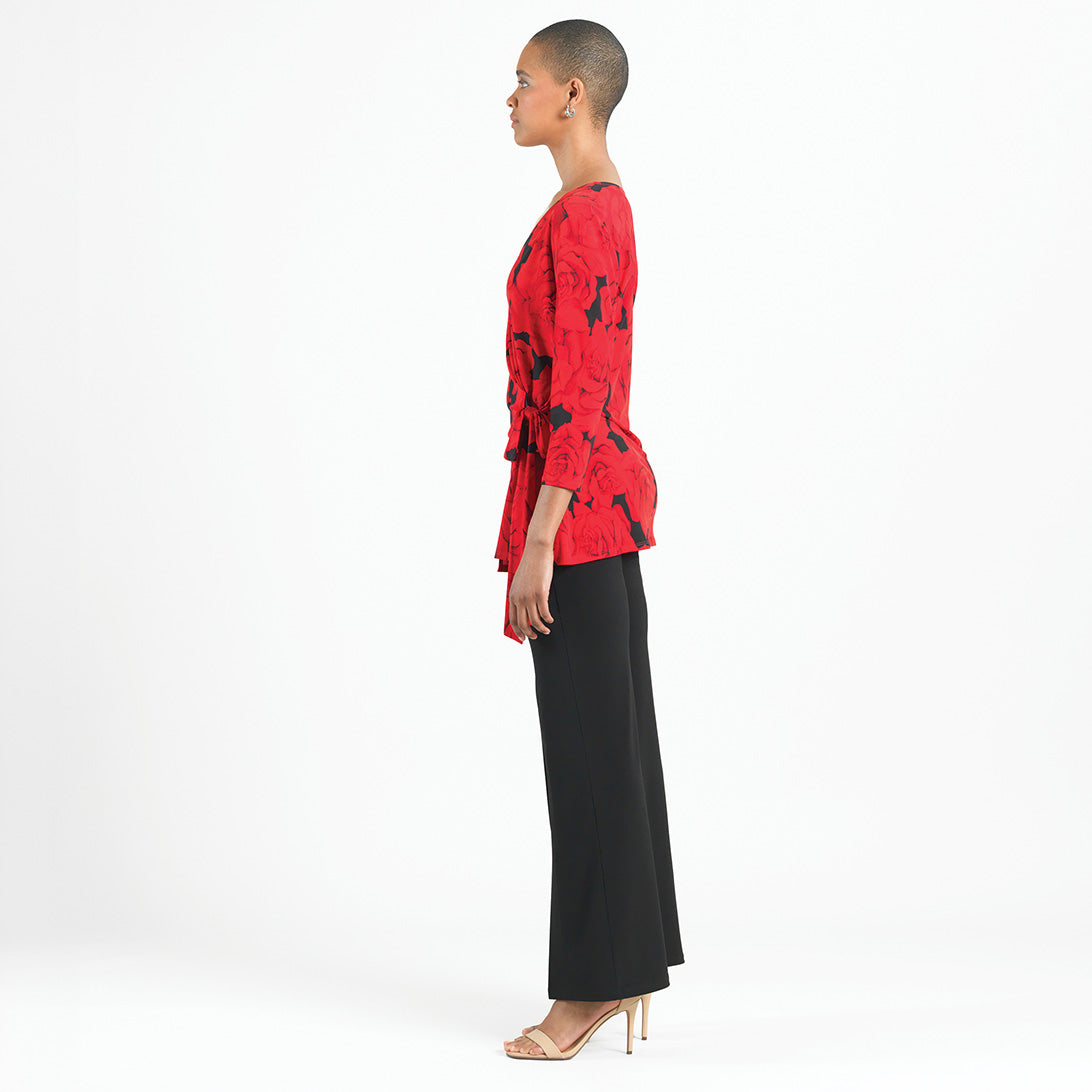 Surplice Faux Wrap Side Tie Tunic - Rose Floret - Final Sale! | Clara Sunwoo