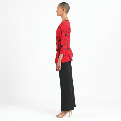 Surplice Faux Wrap Side Tie Tunic - Rose Floret - Final Sale! | Clara Sunwoo