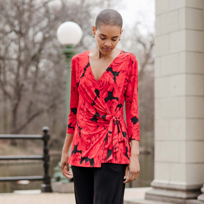 Surplice Faux Wrap Side Tie Tunic - Rose Floret - Final Sale! | Clara Sunwoo
