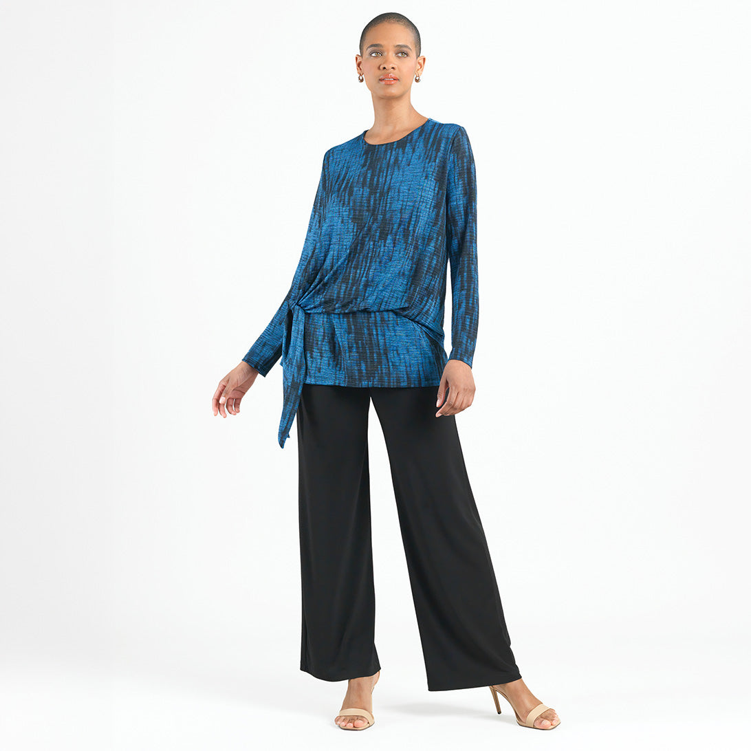 Crinkle Pleat - Blouson Overlay Side Tie Detail Top - Water Ripple-Cobalt - Final Sale! | Clara Sunwoo