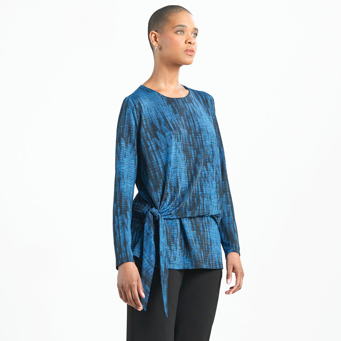 Crinkle Pleat - Blouson Overlay Side Tie Detail Top - Water Ripple-Cobalt - Final Sale! | Clara Sunwoo