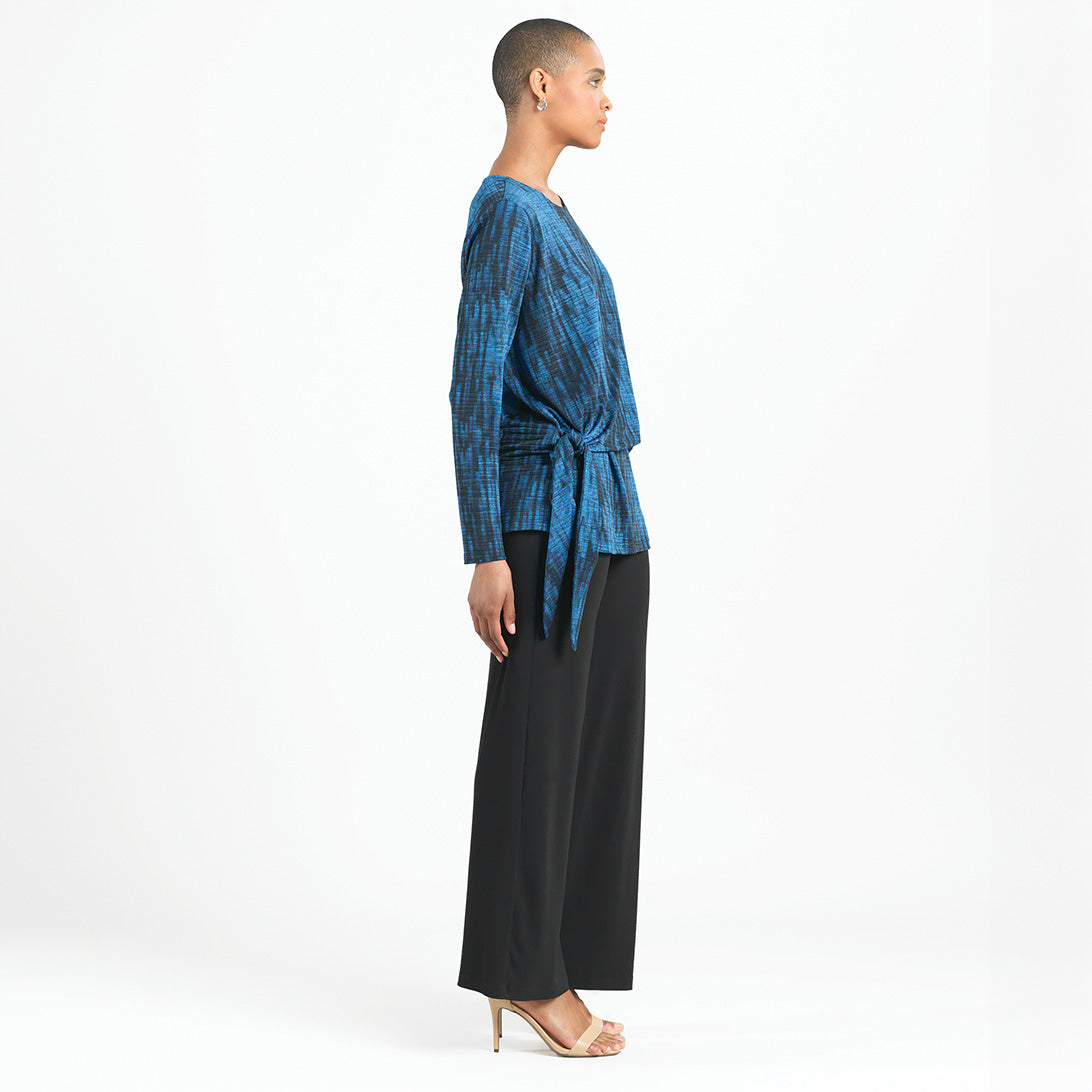 Crinkle Pleat - Blouson Overlay Side Tie Detail Top - Water Ripple-Cobalt - Final Sale! | Clara Sunwoo