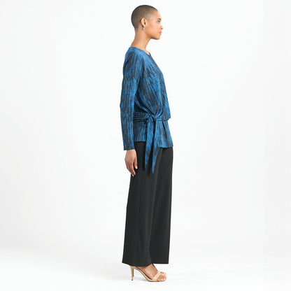 Crinkle Pleat - Blouson Overlay Side Tie Detail Top - Water Ripple-Cobalt - Final Sale! | Clara Sunwoo
