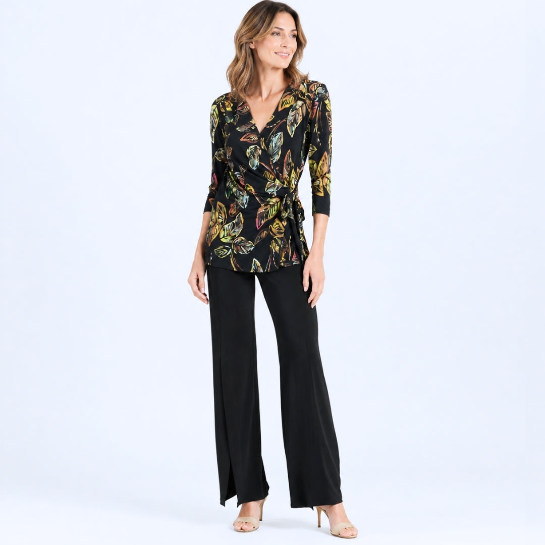 Surplice Faux Wrap Side Tie Tunic - Leaf Colorburst - Final Sale! | Clara Sunwoo
