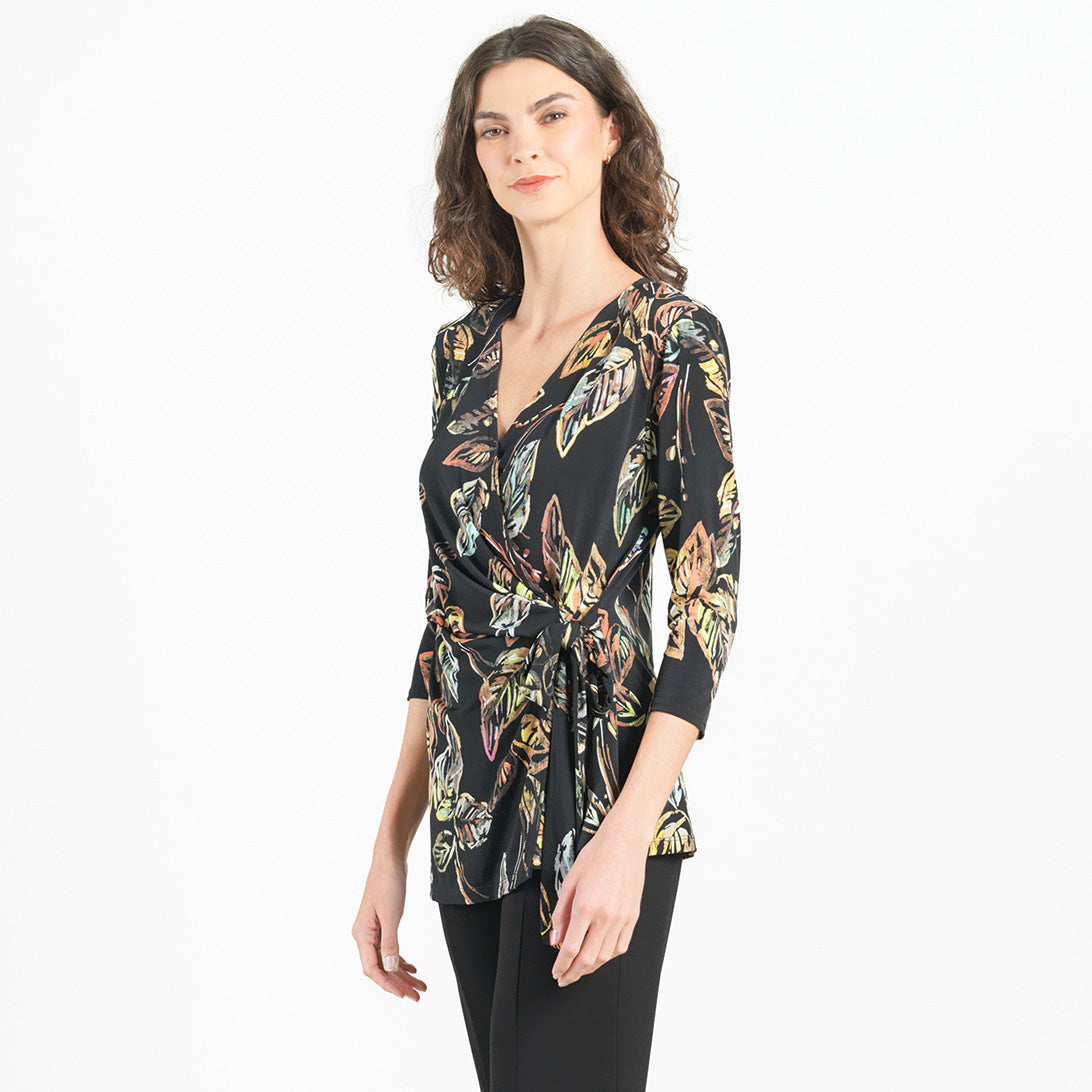 Surplice Faux Wrap Side Tie Tunic - Leaf Colorburst - Final Sale! | Clara Sunwoo