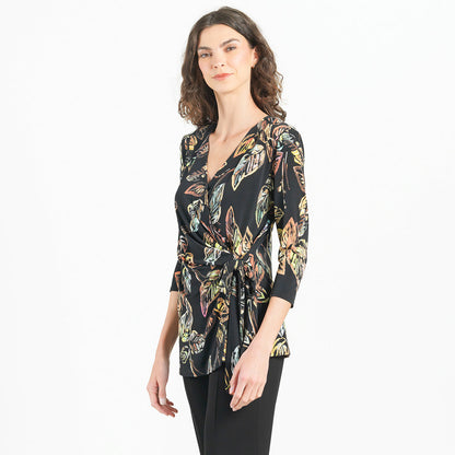 Surplice Faux Wrap Side Tie Tunic - Leaf Colorburst - Final Sale! | Clara Sunwoo