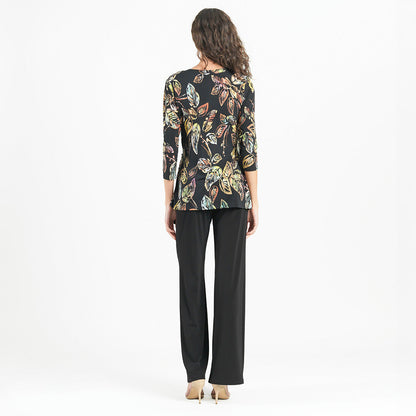 Surplice Faux Wrap Side Tie Tunic - Leaf Colorburst - Final Sale! | Clara Sunwoo